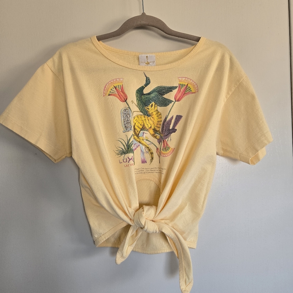 Vintage Yellow Graphic Tie-Front T-Shirt S/M